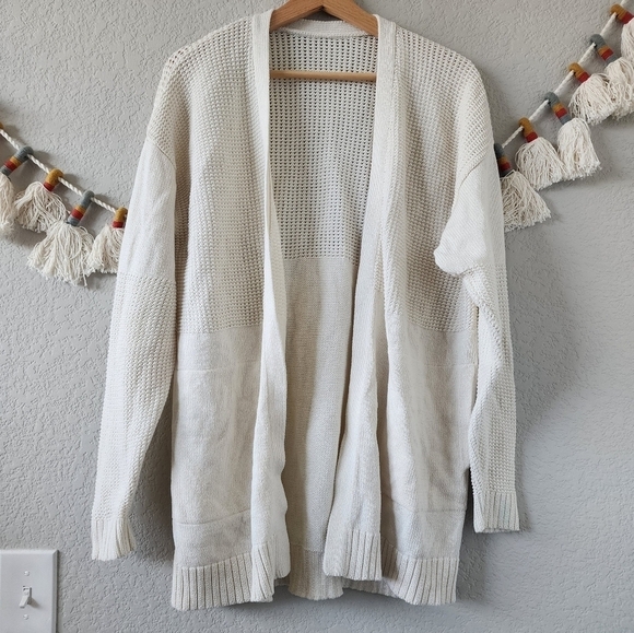 Lululemon Easy Embrace Wrap Open Front Cotton Knit Longline Cardigan White M/L - Picture 2 of 15
